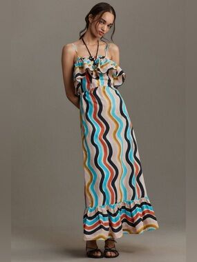 FARM Rio Sleeveless Ruffle Maxi Dress L